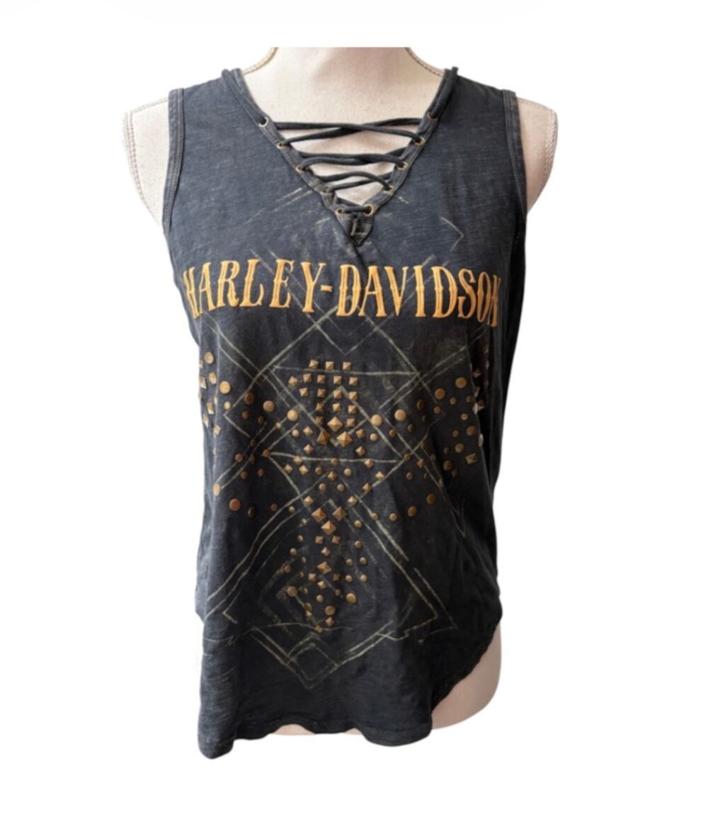 Harley Davidson Women's Size Medium M Black Embellished Moto Biker Tank Top